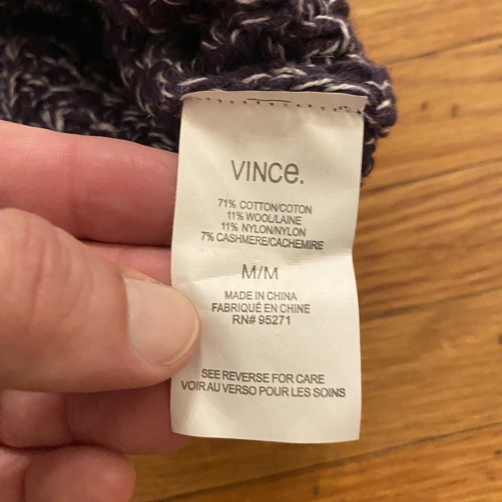 Vince Sweater Womens Medium Gray Purple Cable Knit Turtleneck Marled Colorblock - Picture 7 of 10